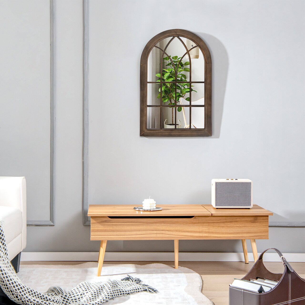 3-layered Arched Mounted Mirror For Vanity Bedroom Entryway-rustic Brown